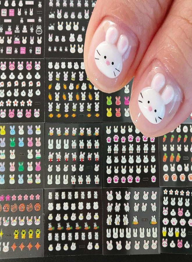 OSTTMA 30Pcs Easter Nail Art Stickers Cute Cartoon Bunny Nail Decals 3D Self Adhesive Nails Art Supplies Glitter Rabbit Star Heart Flower Nail Design Sticker for Women DIY Easter Nail Decorations Accessories - Image 1
